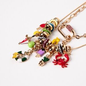 Zara Gold-Tone Multicolor Charm Necklace with Red Crab